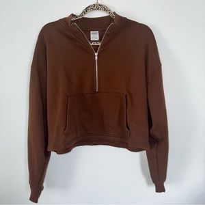 Victorias Secret PINK brown quarter zip cropped hoodie